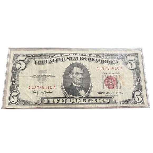 1963 Series $5 United States Note Red Seal Legal Tender Currency #A4874410A - Picture 4 of 6